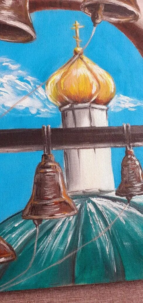 Звон 10. Картина звон. Церковь с колоколами малиновый звон. Картина маслом звонница. Выставка Пасхальный звон.
