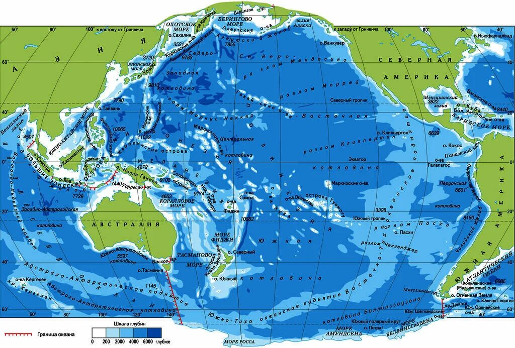 С какими океанами имеет связь тихий океан. Карта глубин Тихого океана. Карта рельефа дна Тихого океана. Глубина Тихого океана карта глубин. Тихий океан физическая карта подробная.
