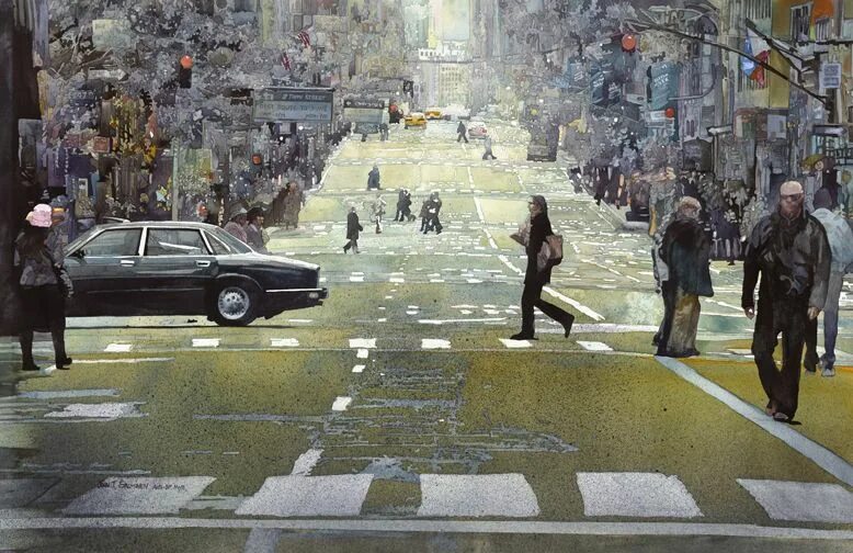 В городе том суета. Джон салминен (john salminen). джон салминен художник картины. люди в городе картина. городская суета.