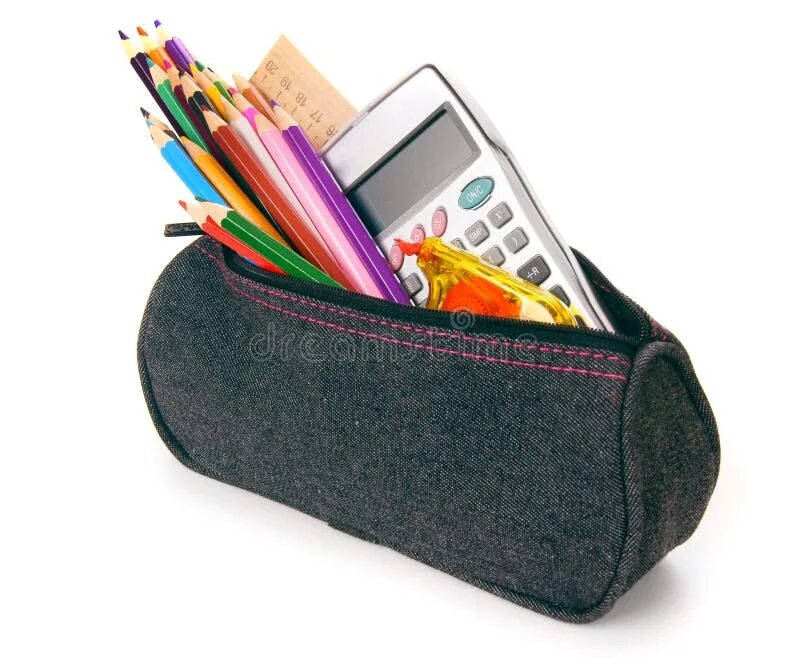 A pencil case in the desk. Pencil case with things. pencil case photo.