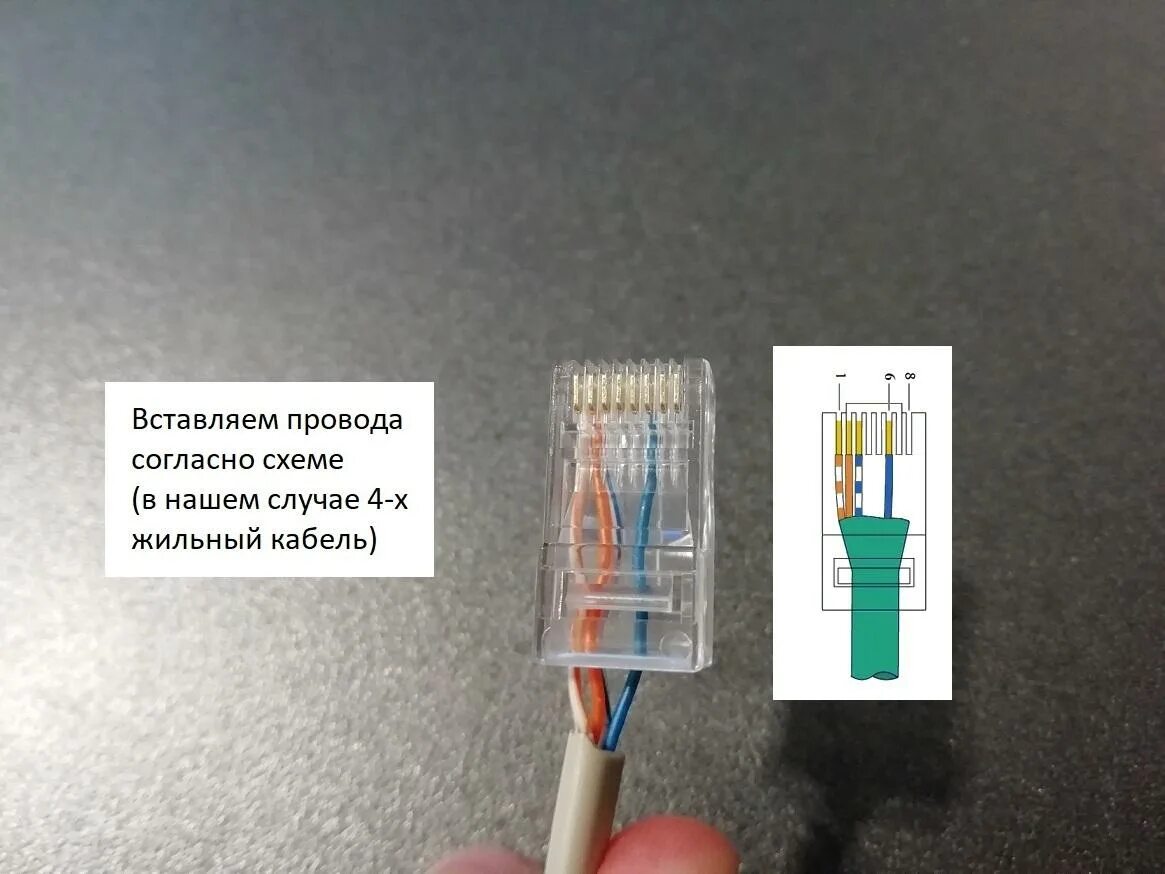 Обжим 4 жил. Обжимка витой пары RJ 45 4 жилы. Обжимка витой пары RJ 45 4 провода. Обжим коннектора RJ-45 4. Обжатие коннектора RJ-45 4 провода.