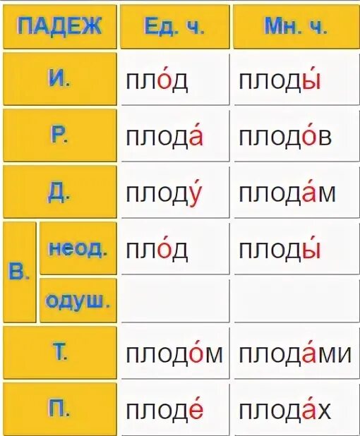 Плоды какой падеж. Плода ударение. Плод склонение. Плоды просклонять по падежам.