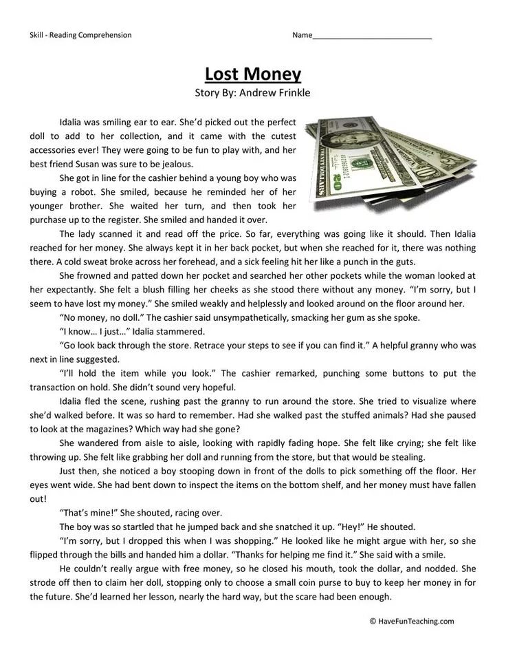 Lost money перевод. Texts for reading about money. comprehension reading сборник текстов на английском языке. reading passage about money. money text for reading.