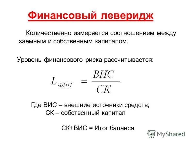 Коэффициент финансового левериджа формула