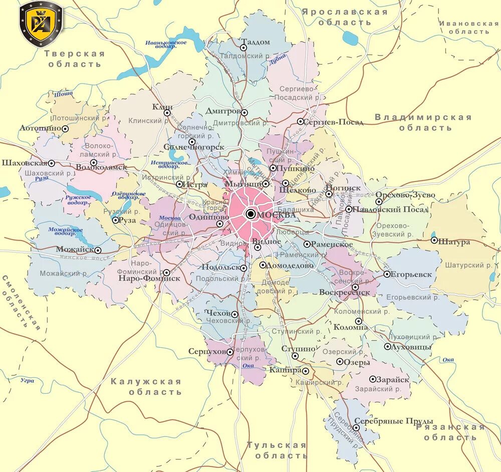 No 5 по московской области. Карта Московской области. Карта Московской обл.с городами. Карта Московской области с городами и районами и поселками. Карта городов Московской области с городами.