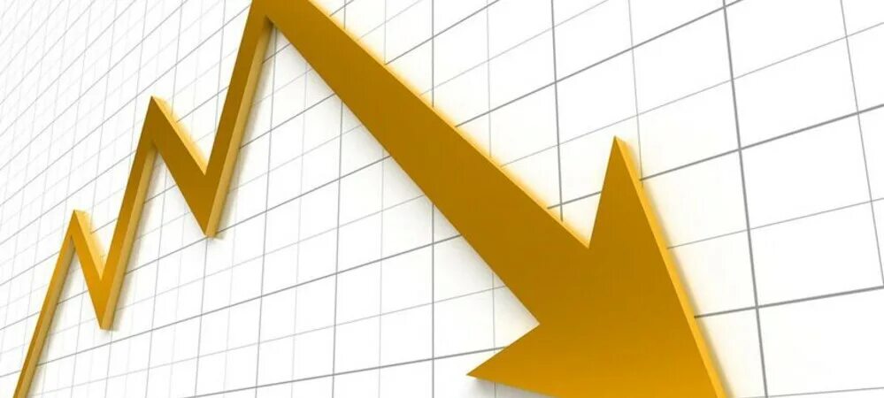 График падает вниз. Снижение ставок на ипотеку. Спад экономики иллюстрация. Уменьшение стоимости. Плохой результат.