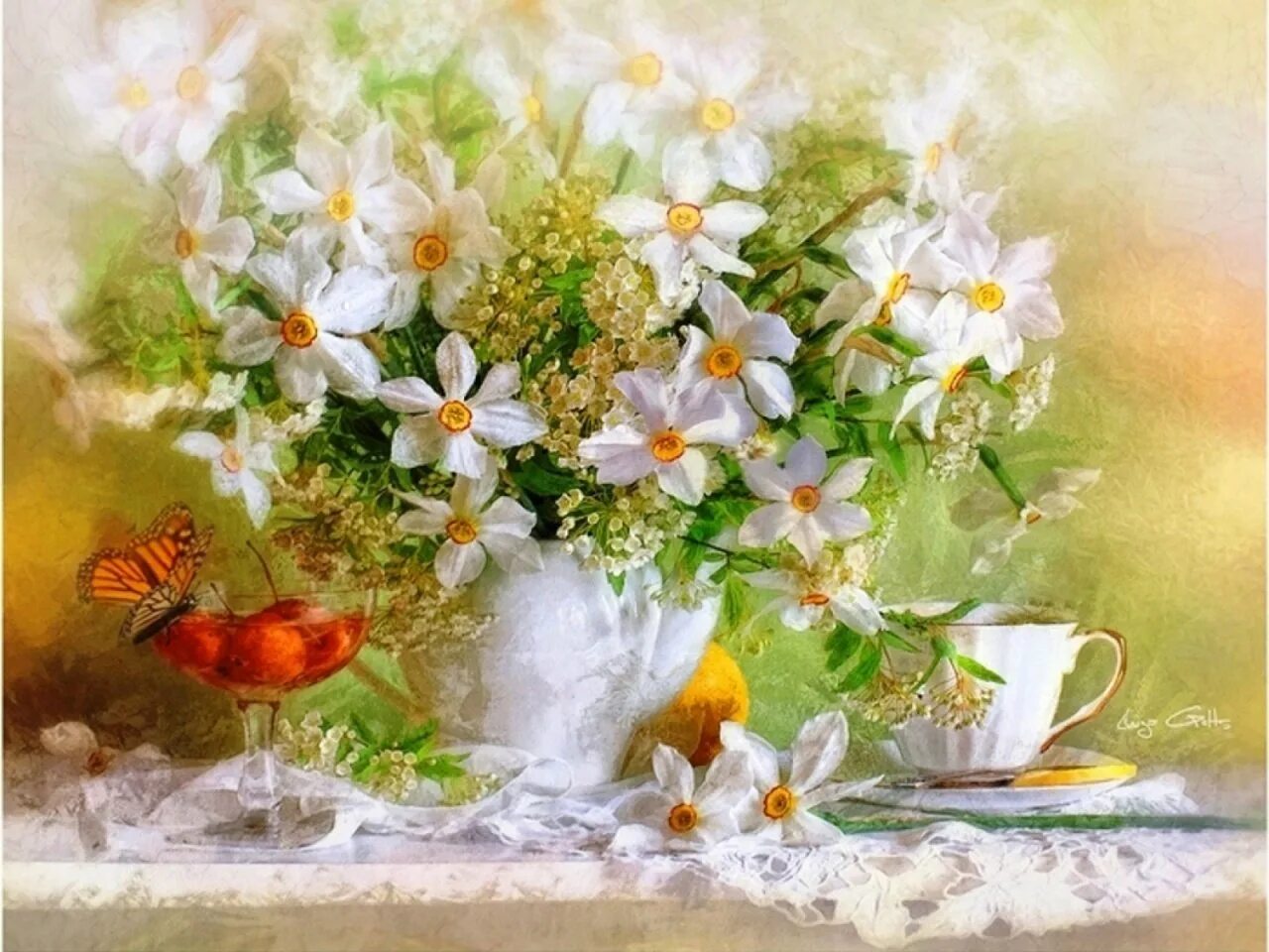 Картинка добрый день весенние цветы. Luiza gelts картины.