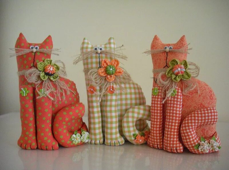 Креативное рукоделие. Мягкая игрушка рукоделие. Текстильные котики. Игрушки из ткани. Текстильные коты и кошки.