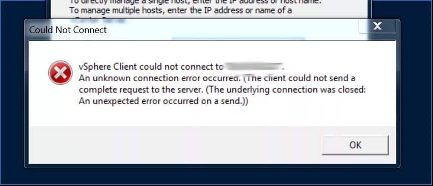 A connection error has occurred. VSPHERE client could not connect. Фейсбук Коннект еррор. VMWARE выходит ошибка. Ошибки Коннект менеджера.