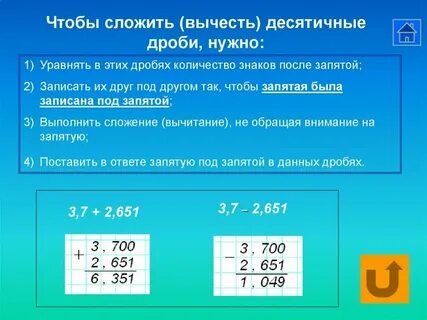 Урок вычитание десятичных дробей