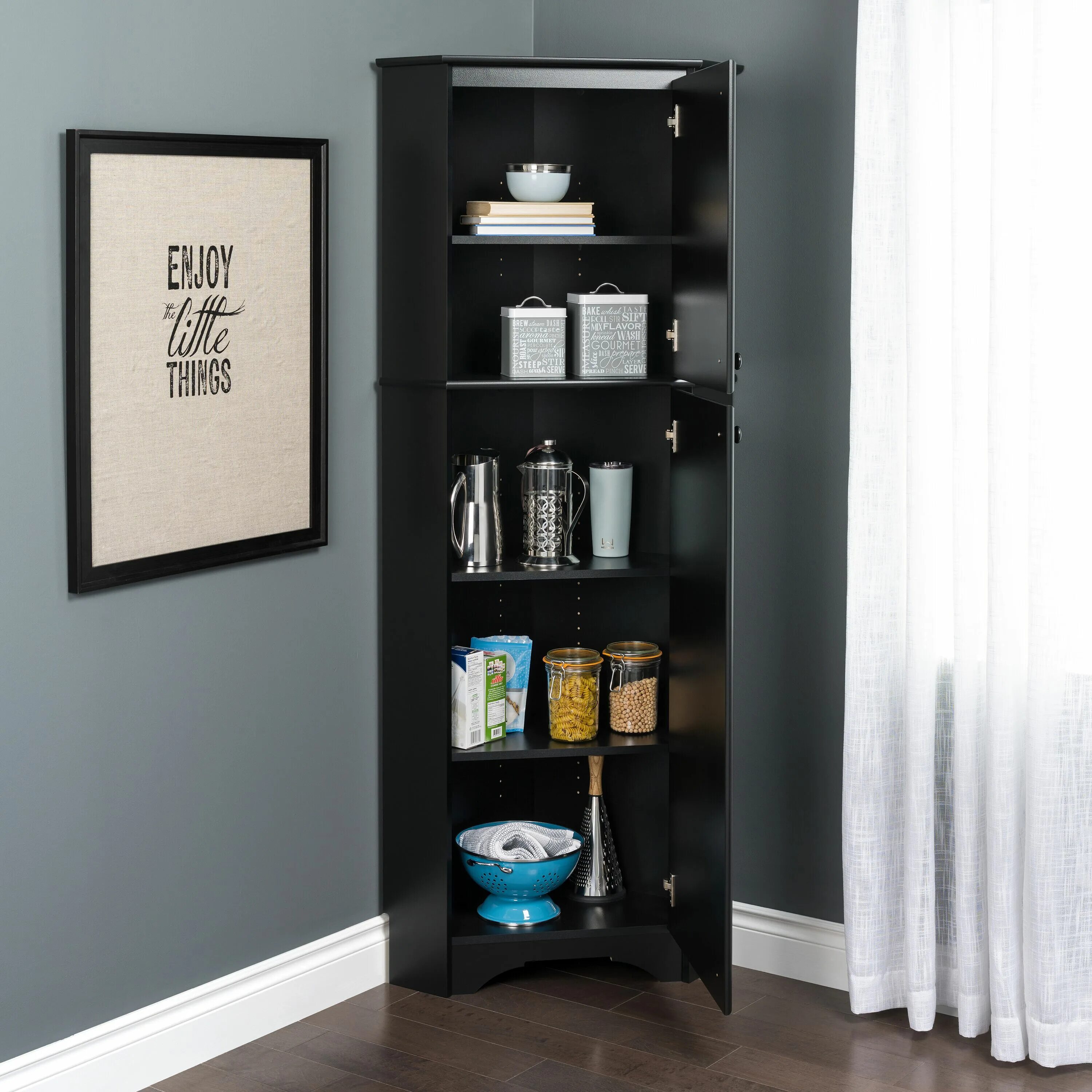 Corner Cabinets. Door Corner. Black Corner at Home.