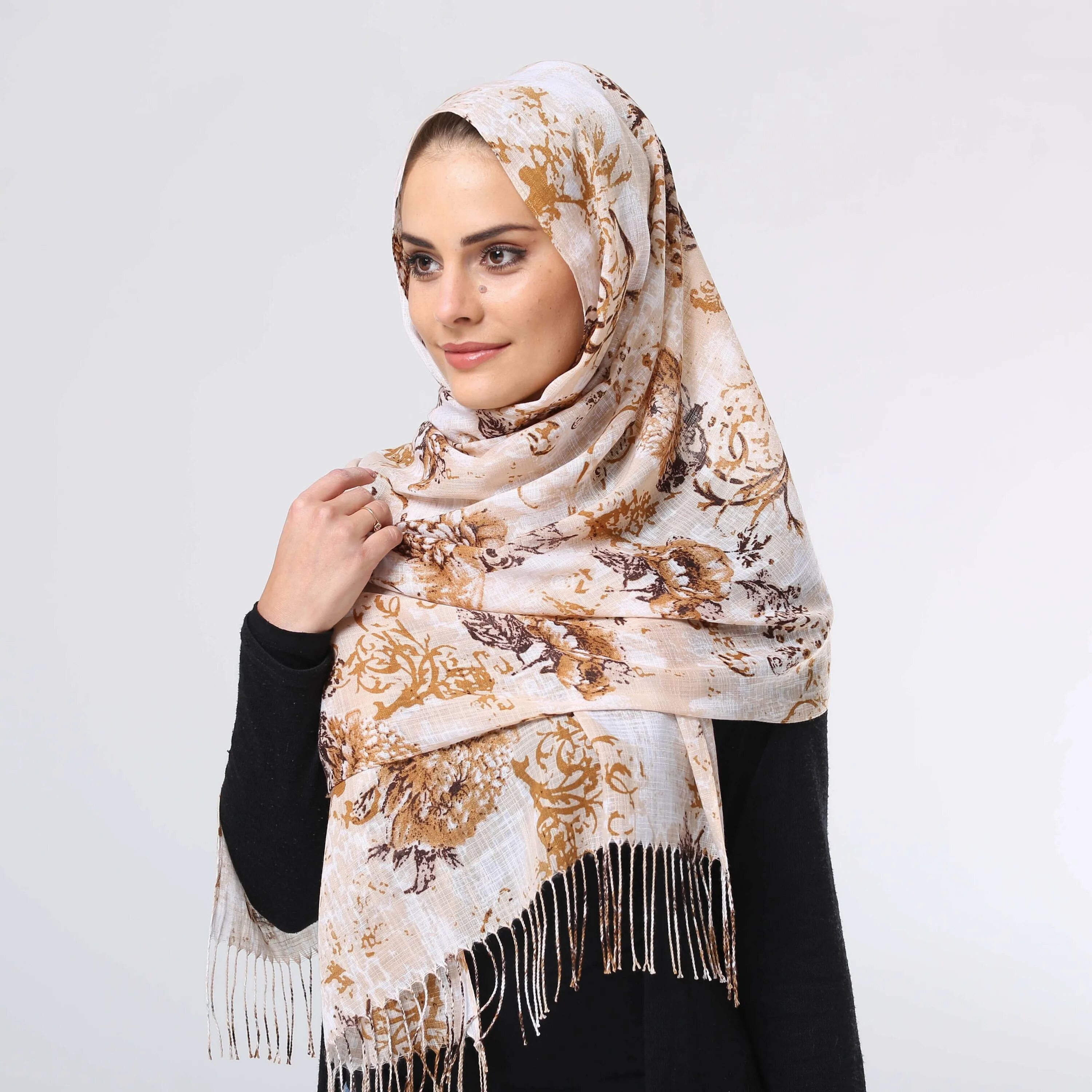 Muslim Islam Fashion Unique Multi-color Custom Print Pattern Tassel Hijab Scarf 