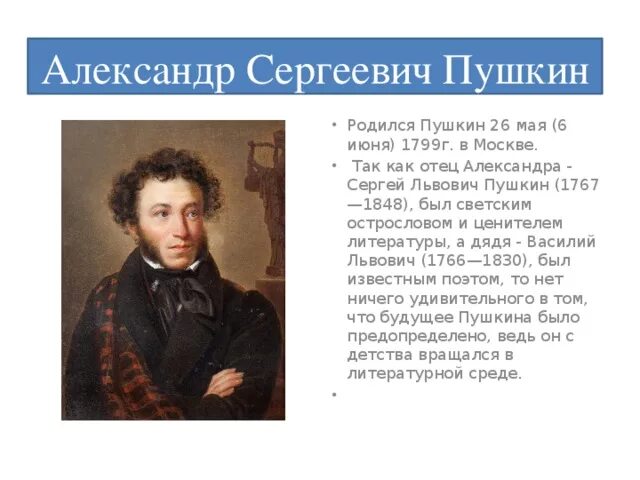 Как пушкин стал известным. Александрович сергеевич пушкин.
