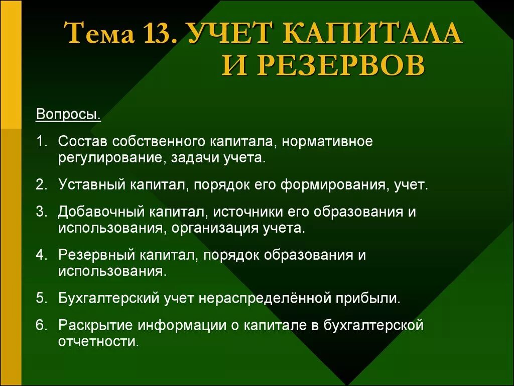 Учет капитала и резервов. Учет резервного и добавочного капитала. Учет собственного капитала. Задачи учета капитала.