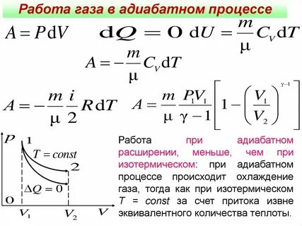 Работа совершенная при адиабатическом расширении газа