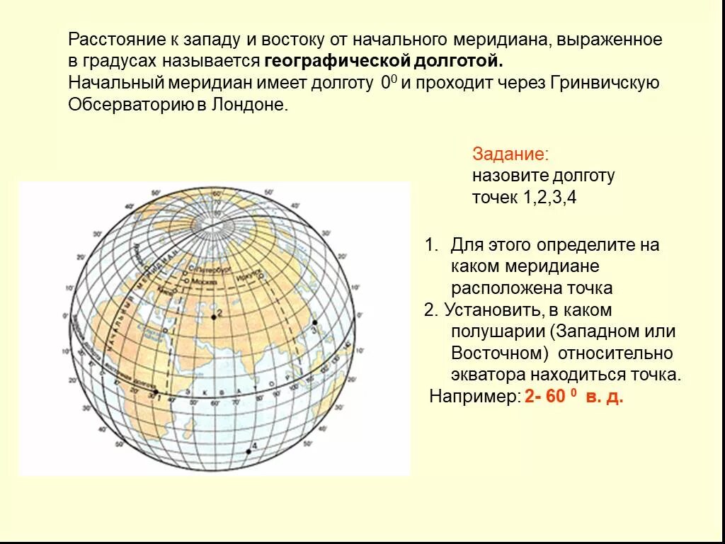 Расстояние в градусах от нулевого меридиана