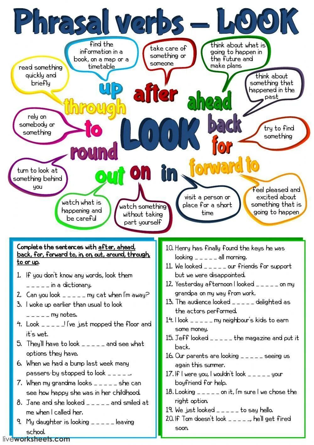 Look Фразовый глагол Worksheets. Фразовые глаголы в английском языке look. Phrasal verbs в английском. Look for Фразовый глагол. Don t get around