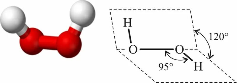 Пероксид водорода строение молекулы. Строение молекулы перекиси водорода. Пероксид строение. Строение пероксида водорода