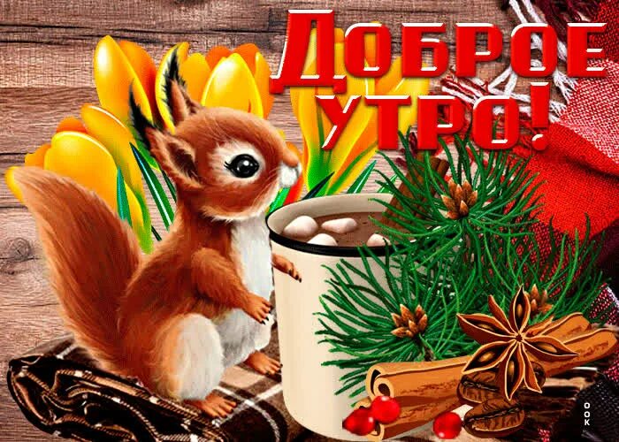 Открытка с белочкой доброе утро