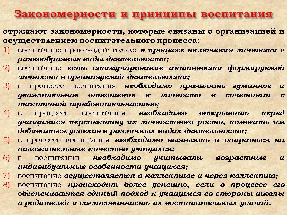 Воспитательные принципы в школе. Закономерности и принципы воспитания в педагогике. Общие закономерности и принципы воспитания. Основные закономерности и принципы воспитания. Закономерности и принципы процесса воспитания.