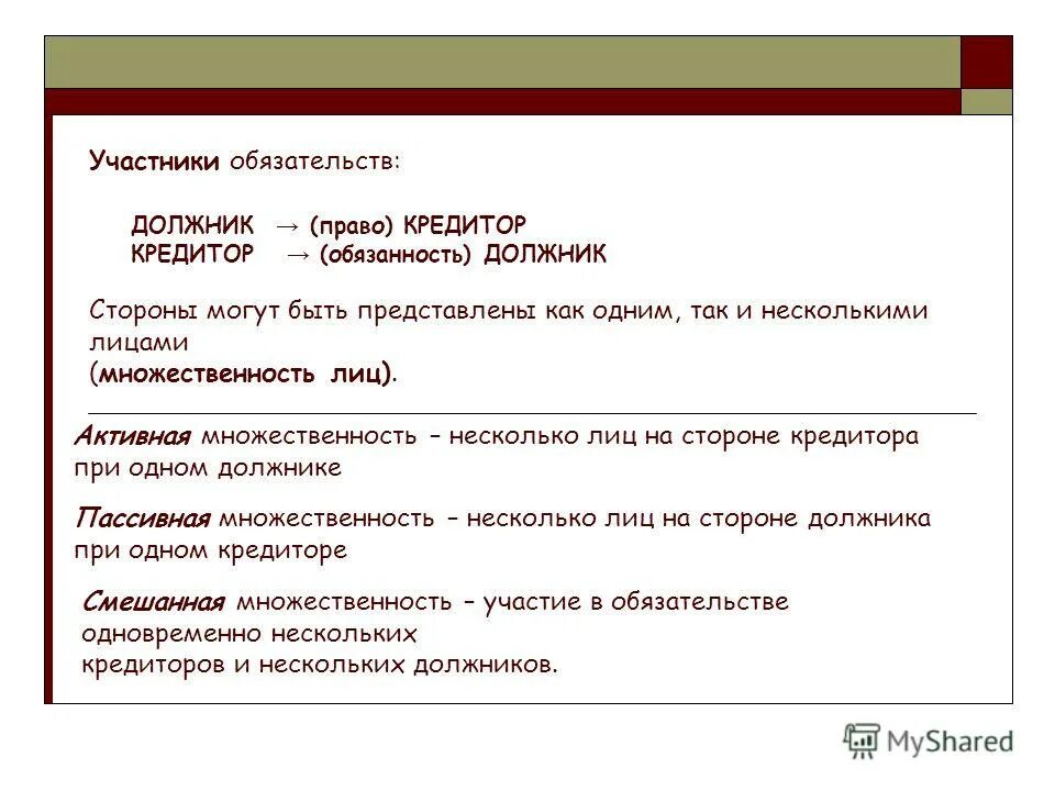 Стороны обязательства должник и кредитор. Обязанности кредитора и должника. стороны и участники обязательства.