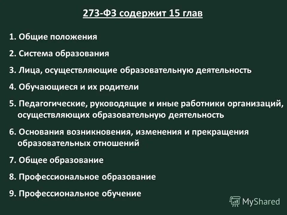 Что представляет собой стандарт. Предмет регулирования настоящего федерального закона. Краткая характеристика 273-фз об образовании в российской федерации. Органы местного самоуправления в сфере образования. Общие положения в сфере образования.