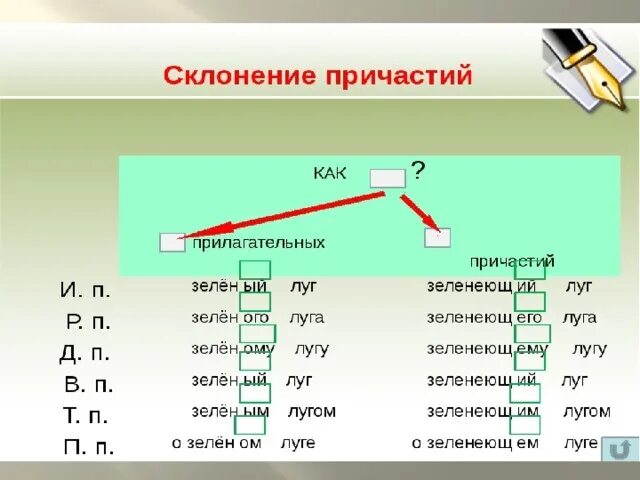 Склонение причастий. Как склоняются причастия. Причастие склонение причастий. Склонение причастий таблица. Как определить падеж у причастия