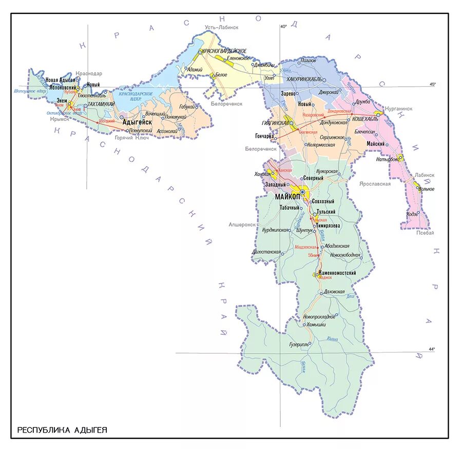Субъект федерации адыгея. Карта Республики Адыгея с населенными пунктами подробная. Карта Республики Адыгея с районами. Республика Адыгея подробная карта. Карта Республики Адыгея с населенными пунктами.