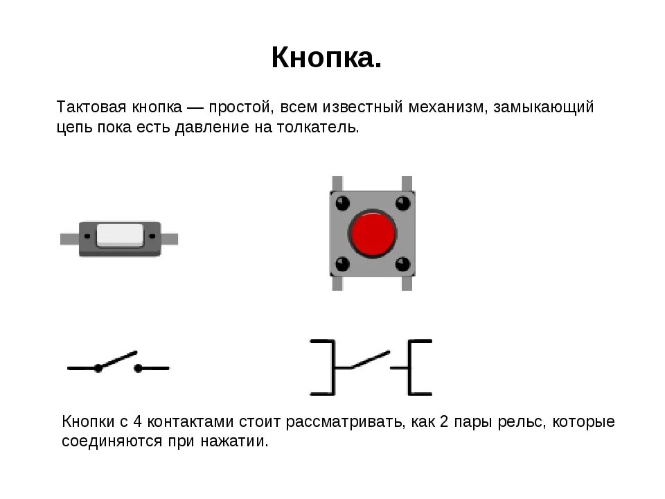 Тактовая кнопка схема подключения. Кнопочный выключатель на схеме электрической цепи. Тактовая кнопка с 4 контактами схема подключения. Схема подключения кнопки 4 ножки. Переключения электрических цепей