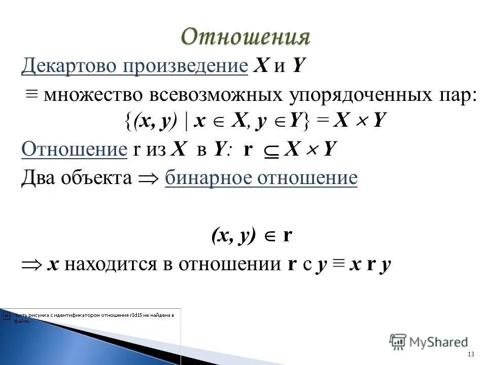 Декартово произведение множеств. Произведение x и y. Декартова степень множества.