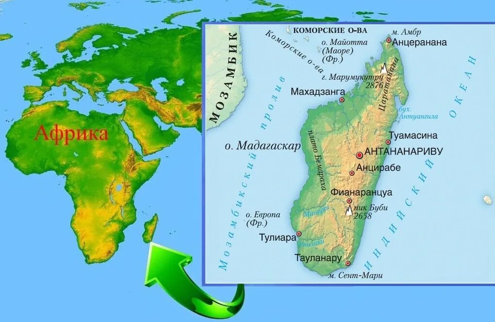 На карте находится мадагаскар