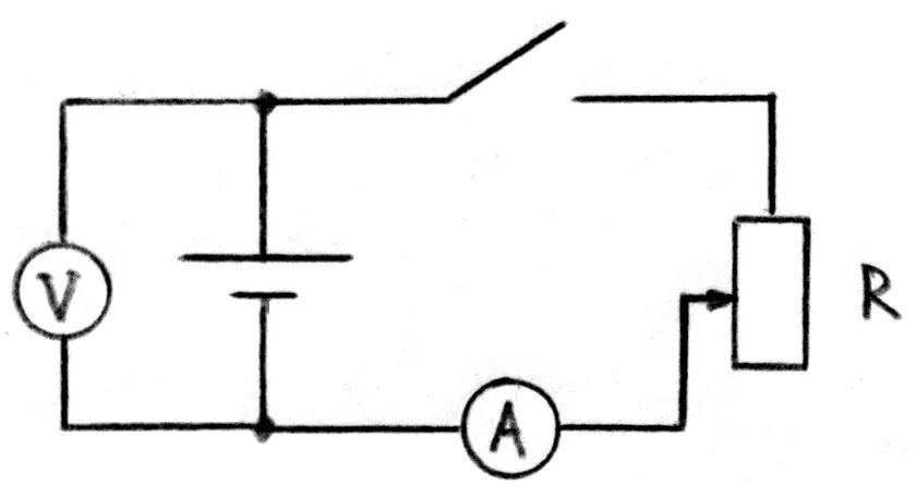 Внутреннее сопротивление батарейки 1.5. Схема ключ реостат резистор амперметр вольтметр источник питания. Электрическая цепь ЭДС батарейки. Схема батарея ключ резистор реостат. Реостат в электрической цепи.