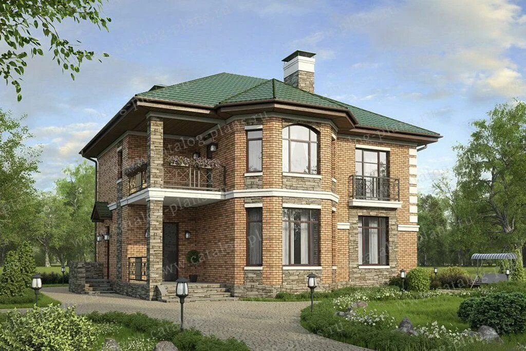 Дом из темного кирпича - 720 кв.м - проект с фасадами темно-коричневого цвета с 