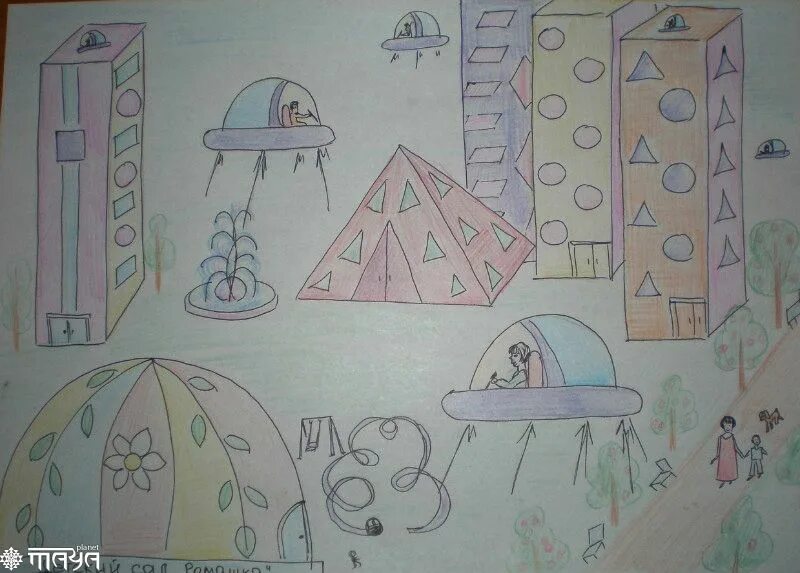 рисунок на тему город будущего.