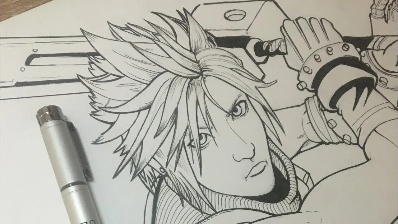 Cloud Strife Final Fantasy drawing. Final Fantasy VII рисунок карандашом. Клауд Страйф карандашом трафарет. Speed draw рисовать.