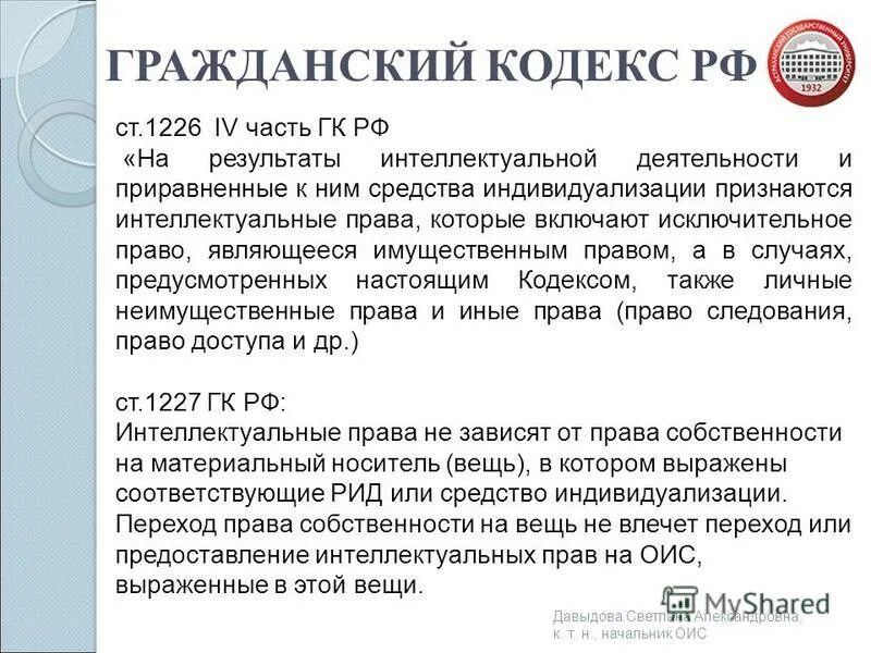 Интеллектуальное право гк рф