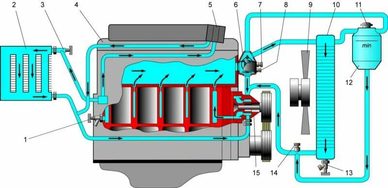 Система охлаждения двс схема. Циркуляция охлаждения двигателя. Циркуляция жидкости в системе охлаждения двигателя схема. Система охлаждения автомобиля toyota. Система охлаждения двигателя внутреннего сгорания схема.