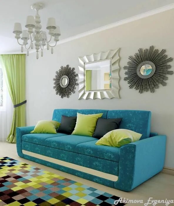 Голубой диван в интерьере гостиной сочетание цветов Blue Sectional Sofa in Coastal Yellow Family Room Yellow family rooms, Blue livi