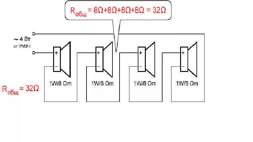 Последовательное соединение динамика. Схема подключения 8ом динамиков. Параллельное соединение динамиков 4 ом. Параллельное соединение динамиков 8 ом. Схема подключения 4 динамиков 4ом.