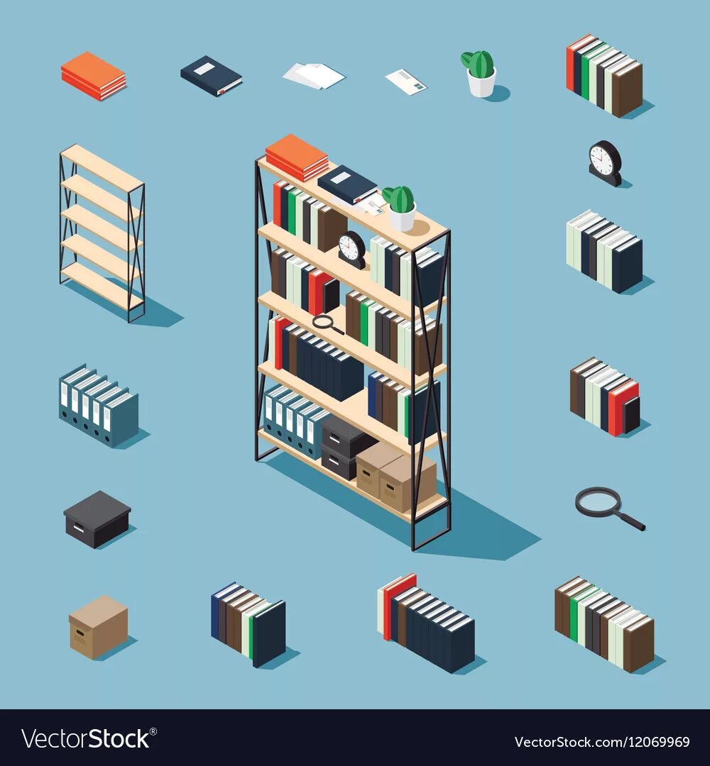 Isometric book. Книжный шкаф изометрия клипарт на белом фоне. Isometric Bookshelf. Vector isometric Decor. Stack objects