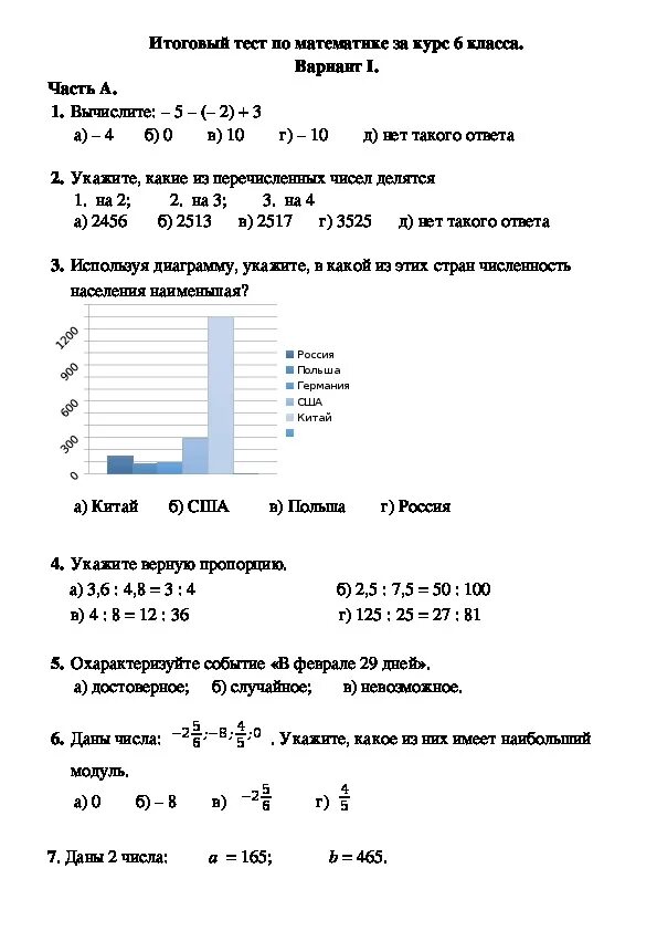 Тест по курсу 6 класса