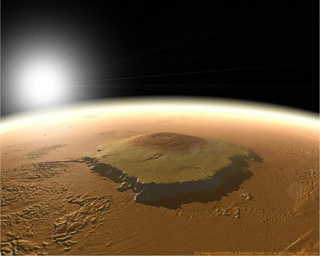 Самая высокая гора в солнечной системе находится. Гора Олимп на Марсе. Марсианский потухший вулкан гора Олимп. Марс Планета вулкан Олимп. Гора Олимп на Марсе высота.