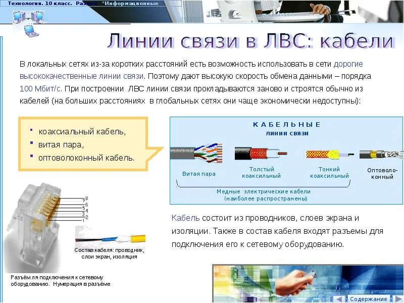 Параметр линии связи. Типы кабелей сети. Коаксиальный кабель в ЛВС. Кабели используемые для подключения сетей. Оптические кабели для локальных сетей.