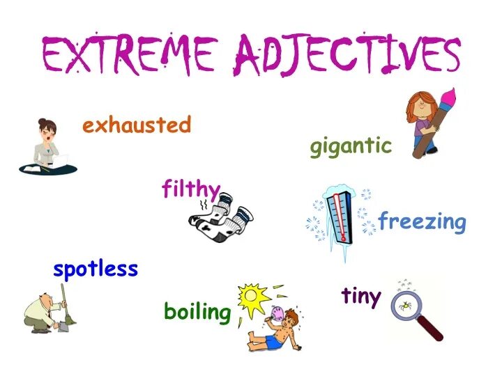 Extreme adjectives. Extreme adjectives задания. Упражнения по extreme adjectives. Extreme adjectives frightening. Tired adjective