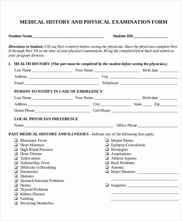 Physical form. Medical examination record бланк. Medical History form. Анамнез Sample.