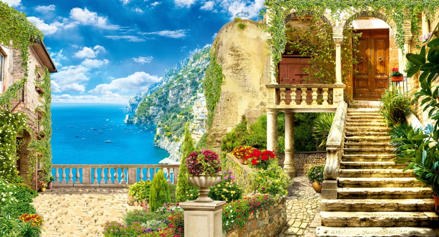 Улочка Италии Дивино. Фрески Апплико горы. Фрески Апплико вид на море. Итальянский дворик с видом на море.