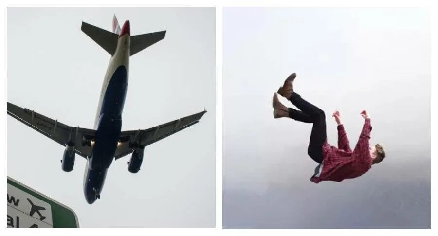 Люди падают с самолета. Человек падает из самолета. Выпрыгивает из самолета.