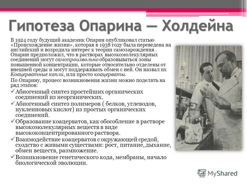 Гипотезаопарино Халдейна. Гипотеза Опарина-Холдейна. Гипотеза абиогенеза Опарина и Холдейна. Теория Опарина Холдейна.