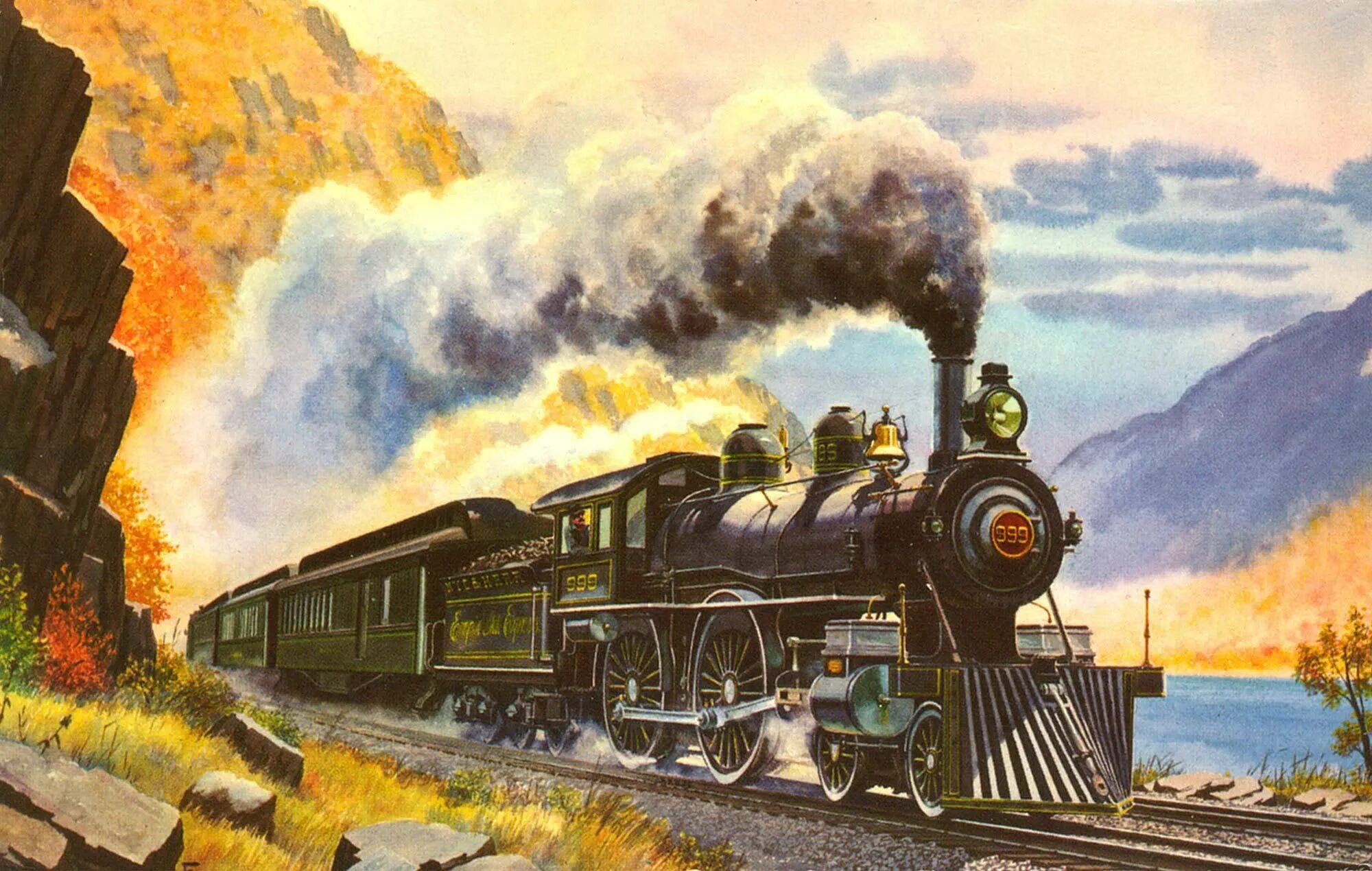 Образ железной дороги. Говард Фогг железная дорога. Fogg Howard паровозы художник. Паровоз Хадсон. Старинный паровоз.