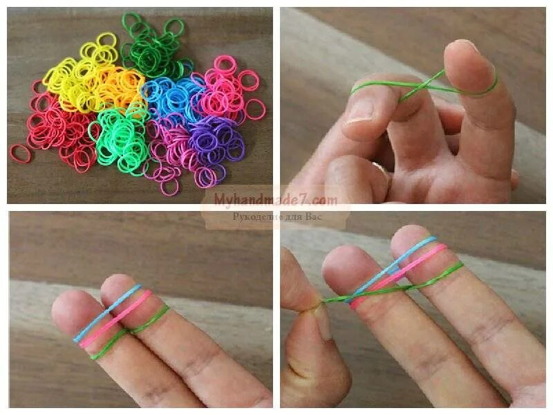 Плетение браслетов из резиночек. Плетение резиночек на пальцах. Браслет из резиночек для начинающих. Плетение из резиночек на пальцах для начинающих. Плести резинками поэтапно